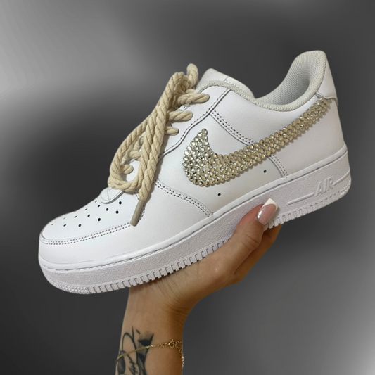 Nike AF1® - Beige thin Rope laces + silver crystal