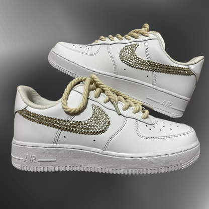Nike AF1® - Beige thin Rope laces + silver crystal