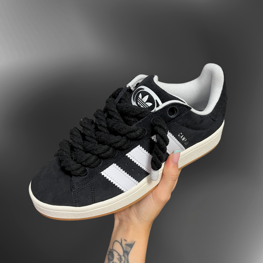 Campus 00s- Black + Black Rope laces custom