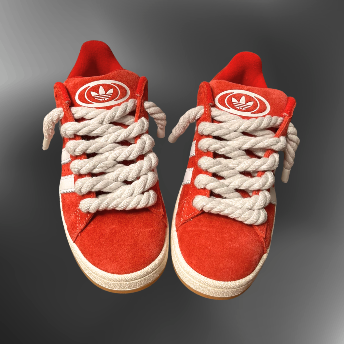 Campus 00s- Red + White Rope laces custom