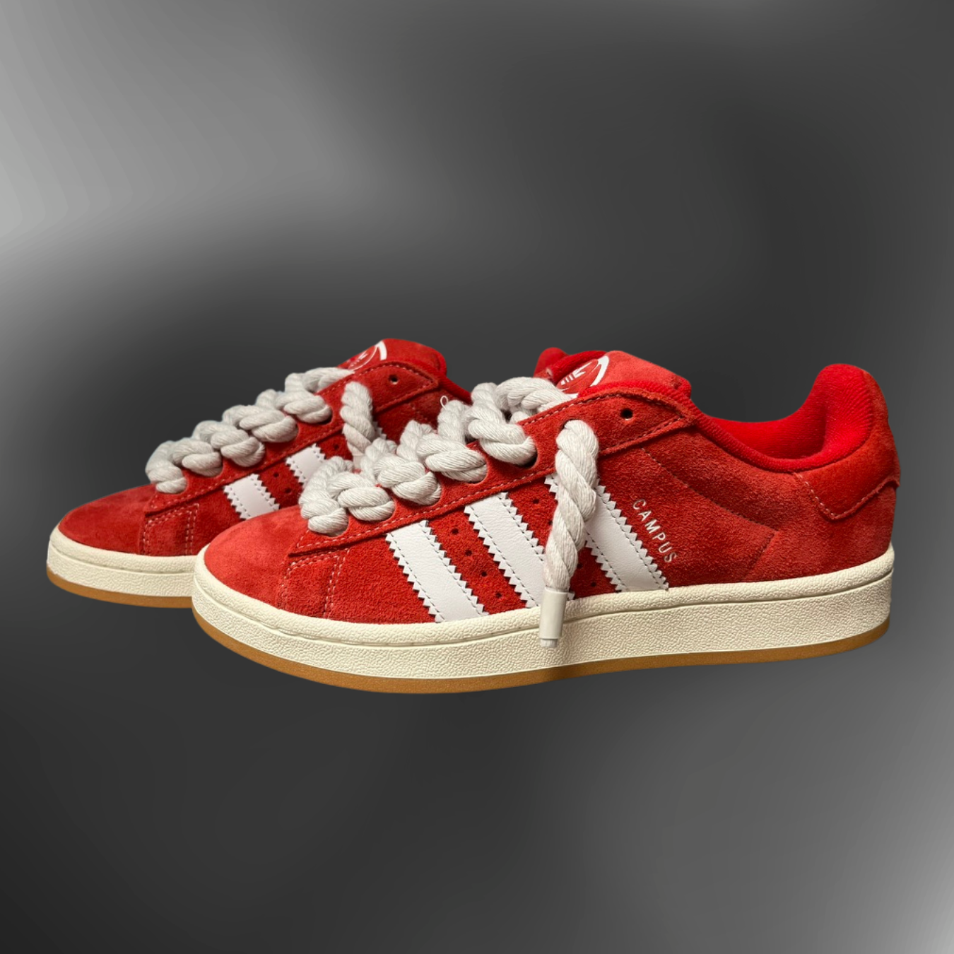 Campus 00s- Red + White Rope laces custom
