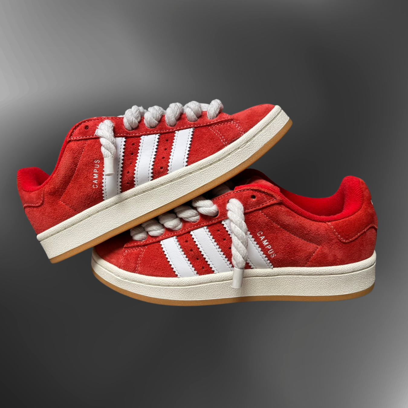 Campus 00s- Red + White Rope laces custom