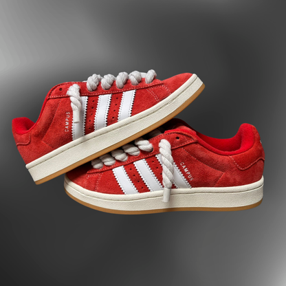 Campus 00s- Red + White Rope laces custom
