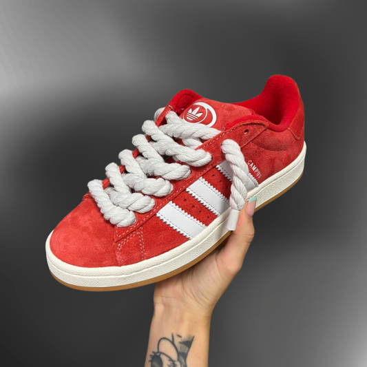 Campus 00s- Red + White Rope laces custom