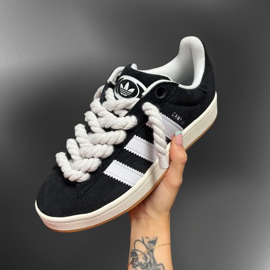 Campus 00s - Black + White Rope laces custom